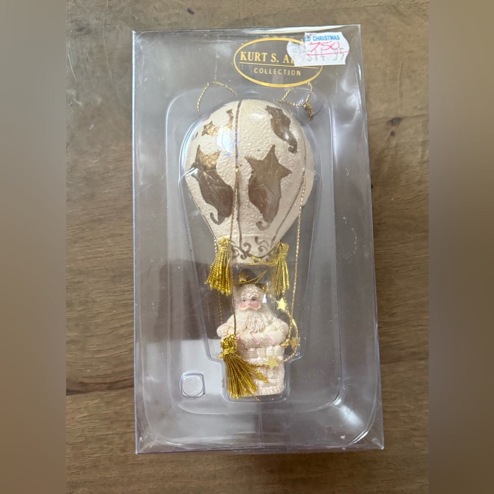 NIB Kurt S Adler Santa Balloon Christmas Ornament Vintage 1997 Gold Ivory 4.5"